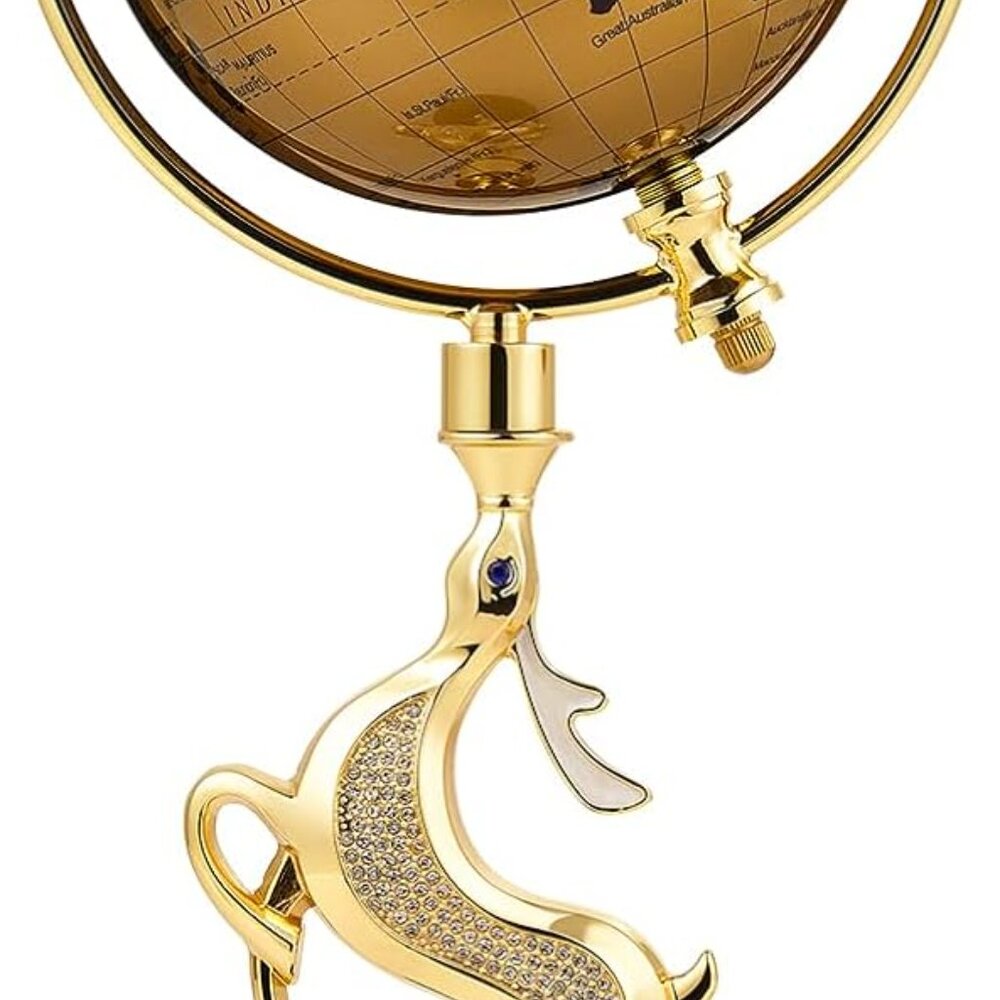 Gift-Ready 17" Luxury Rotating Gold Globe with Deer Sculpture & Crystal Base